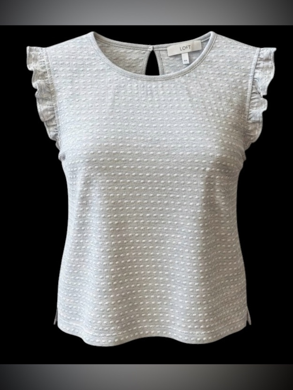 LOFT Light Gray Textured Ruffle Cap Sleeve Tank Petite Medium